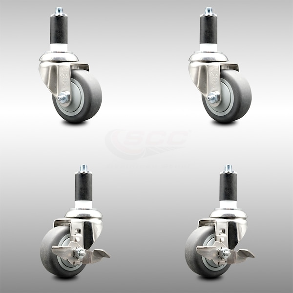 Service Caster 3.5 Inch 316SS Thermoplastic Rubber Swivel 1-3/8 Inch Stem Caster Brake, 2PK SCC-SS316EX20S3514-TPRB-2-TLB-2-138 - main